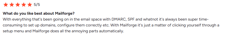 Mailforge user about its easy seup