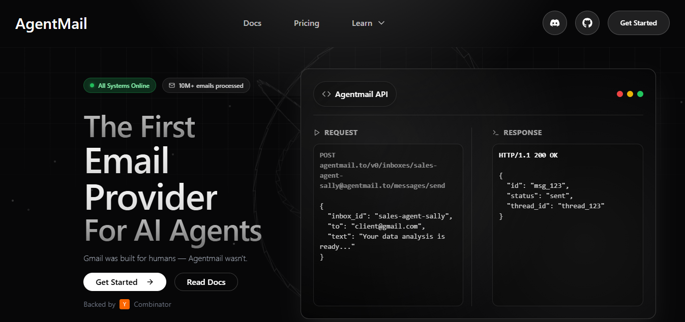Agentmail home page 
