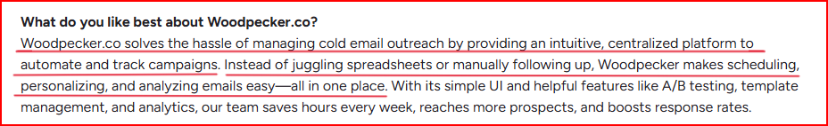 Woodpecker user complimenting its all in one capability