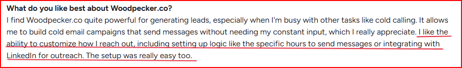 Woodpecker user talking about how they like its customization