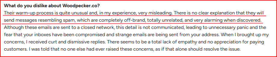 Woodpecker user raising concern about warm-up emails
