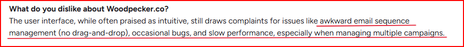 Woodpecker user mentioning slow performance and bugs