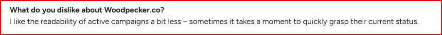 Woodpecker user commenting on campaign readability