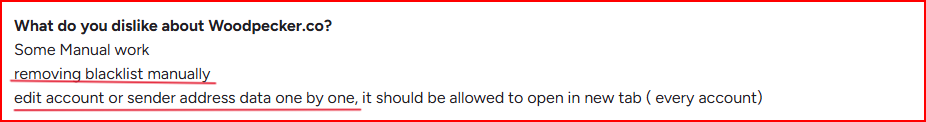 Woodpecker user mentioning manual blacklist removal