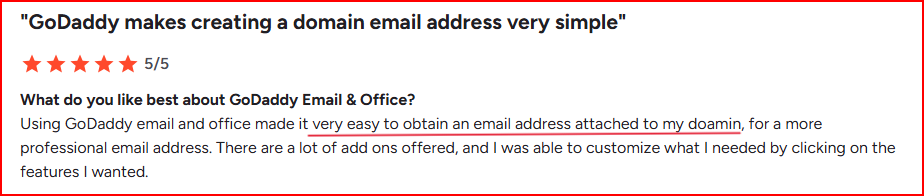 GoDaddy User talking about how easy to get an email address attached to a domain
