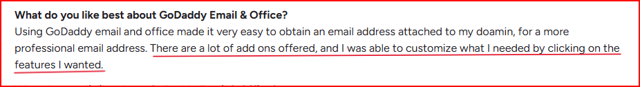 GoDaddy User talking about its features customization‍