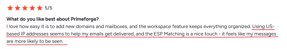 Primeforge user complimenting about its deliverability