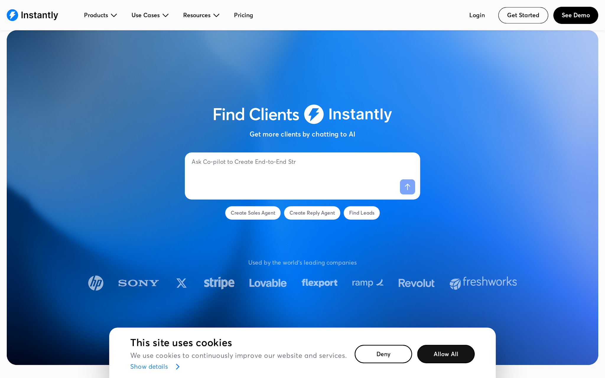 Instantly homepage for cold email outreach and pre-warmed accounts