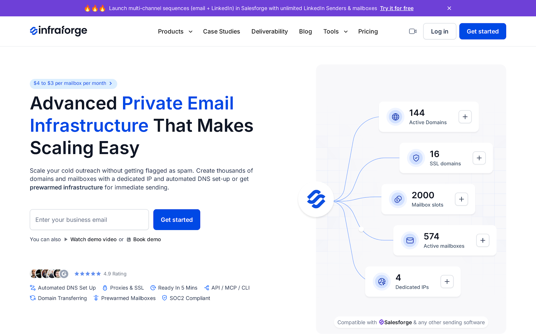 Infraforge homepage for private cold email infrastructure