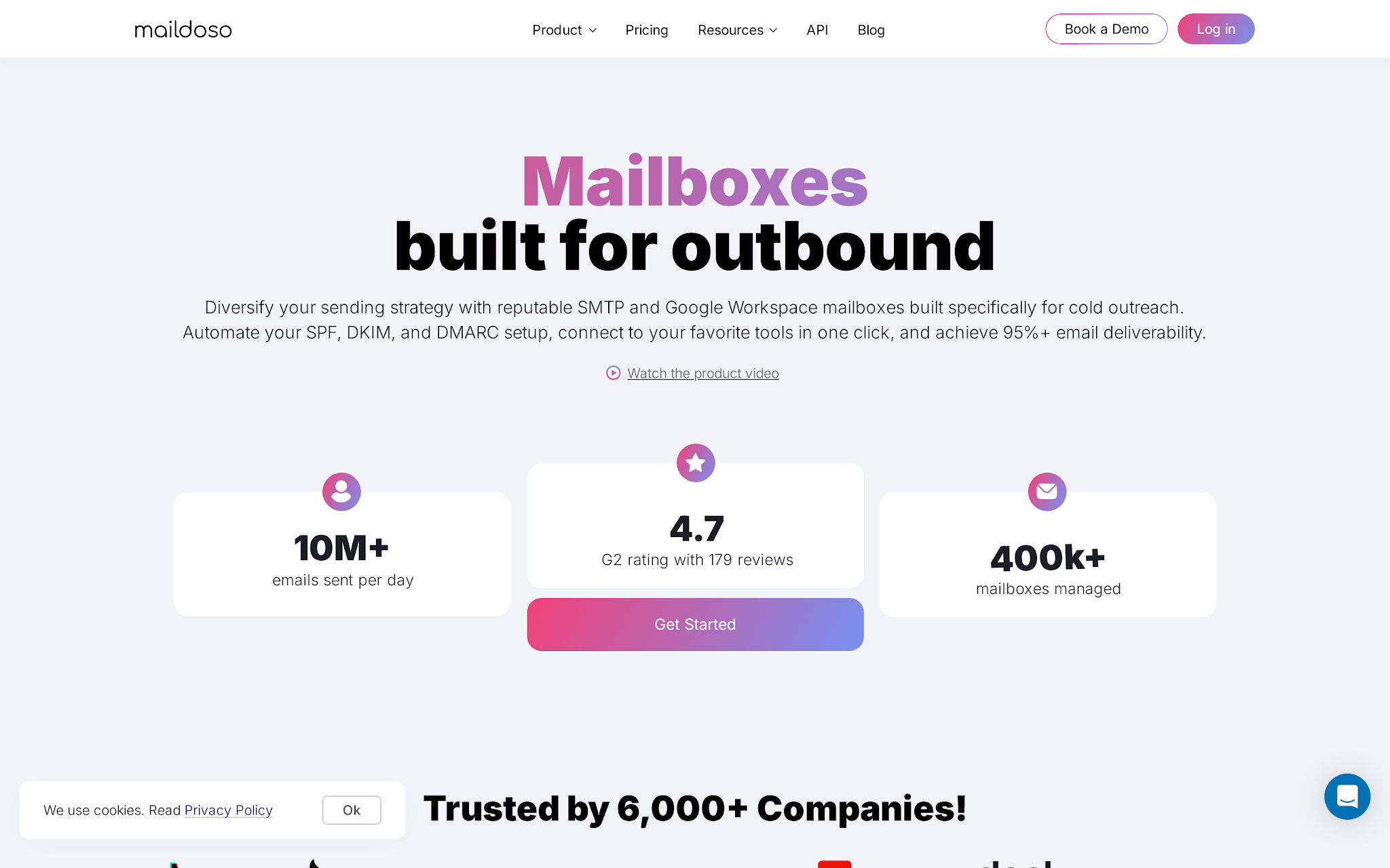 Maildoso homepage for done-for-you cold email service