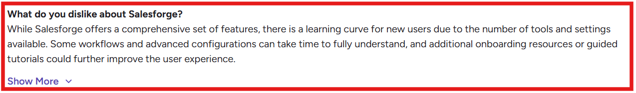 Salesforge G2 review about learning curve