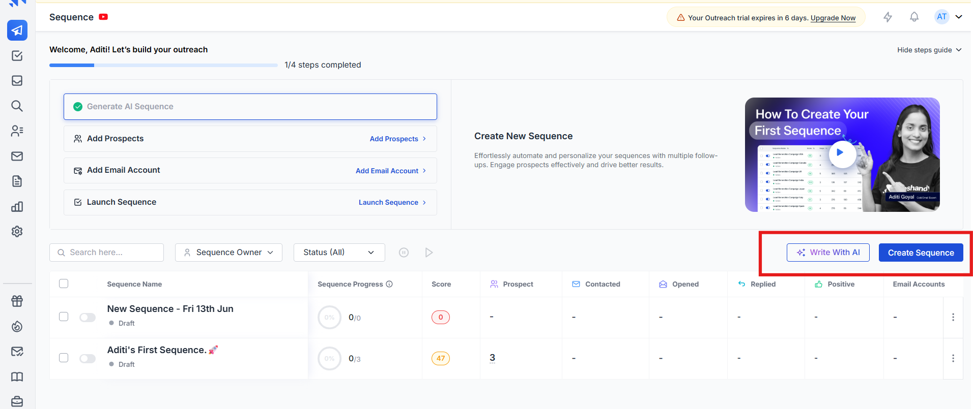 Create your sequence with AI Sequence Copilot on Saleshandy