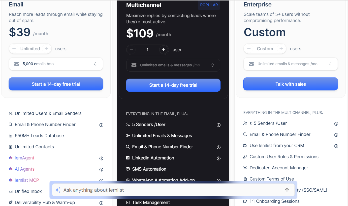 Lemlist pricing