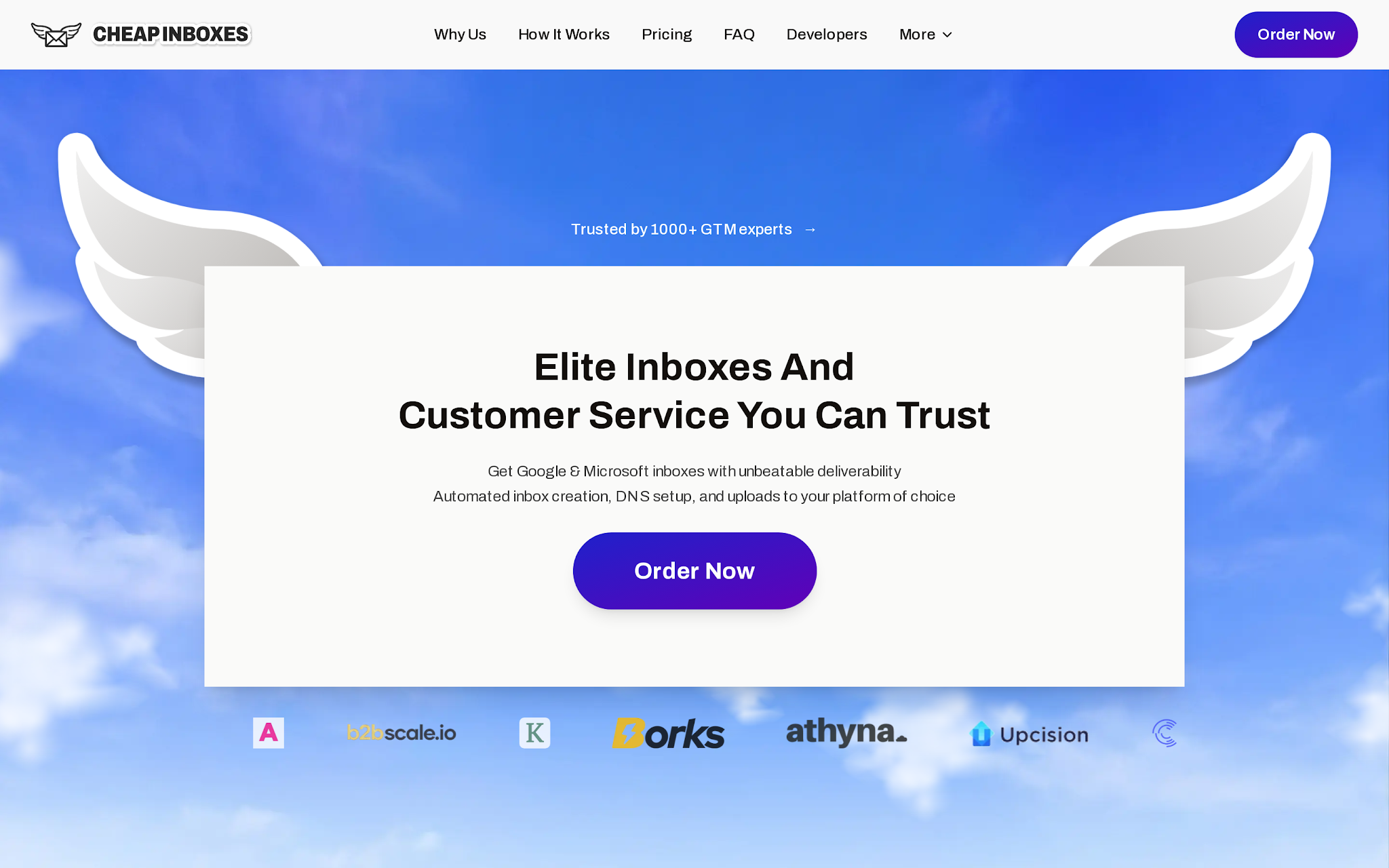 Cheap Inboxes homepage and mailbox positioning