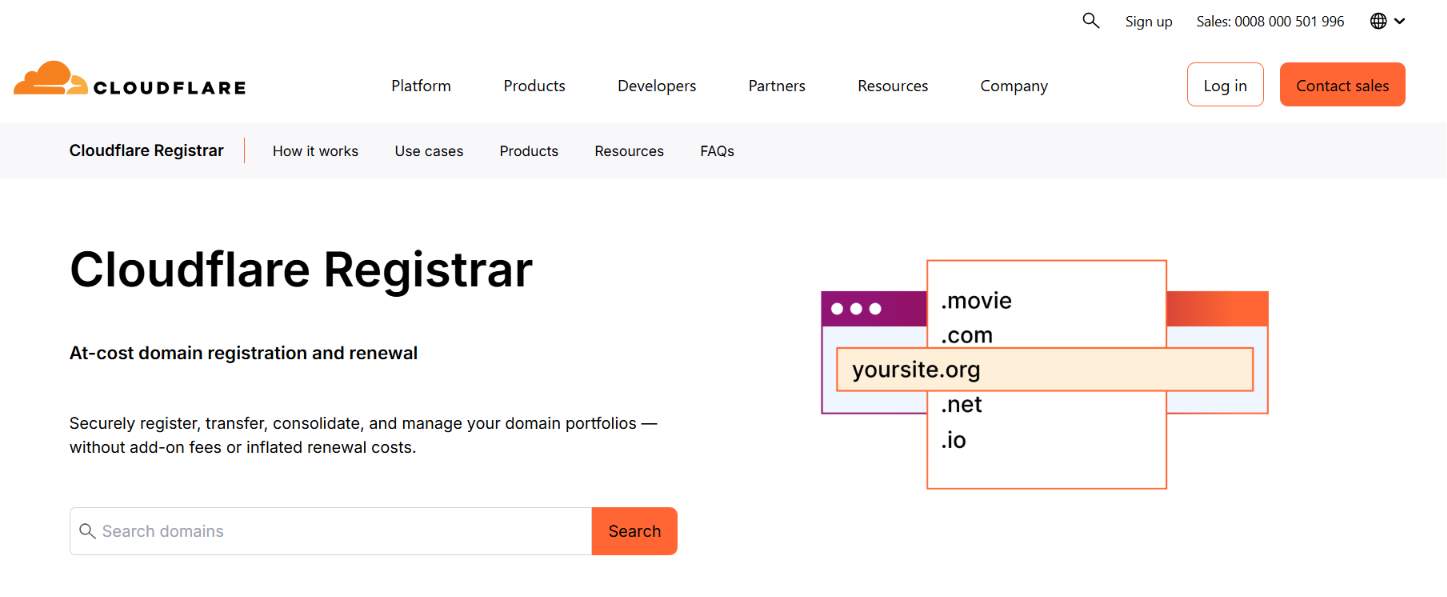 Cloudflare Registrar homepage