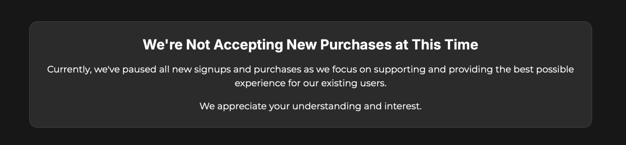 Hyperinbox public announcement on not accepting new orders