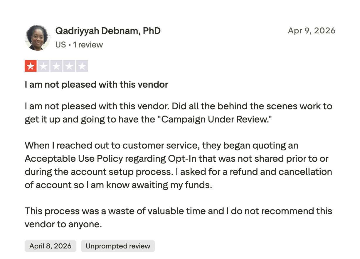 Source: https://www.trustpilot.com/reviews/69d7d0d5f5c7666b00b35ce0