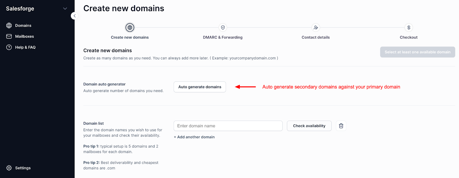 Auto-Generate Domains in Mailforge
