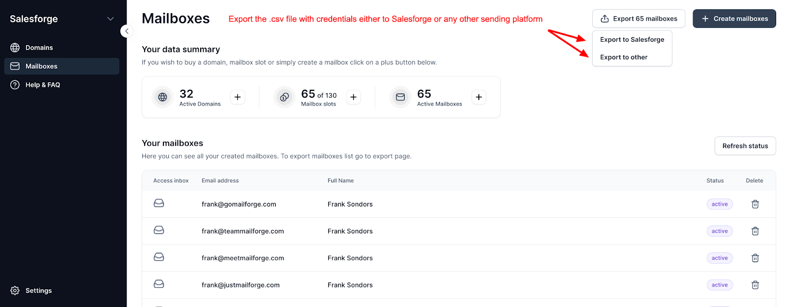Mailbox Export in Mailforge