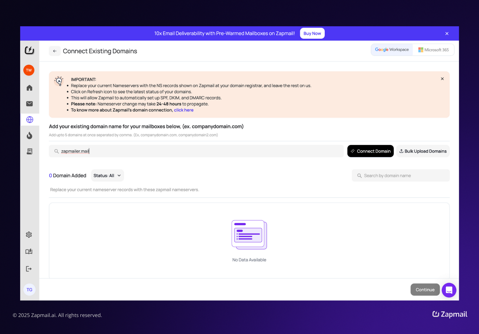 Setting Existing Domain Connection in Zapmail