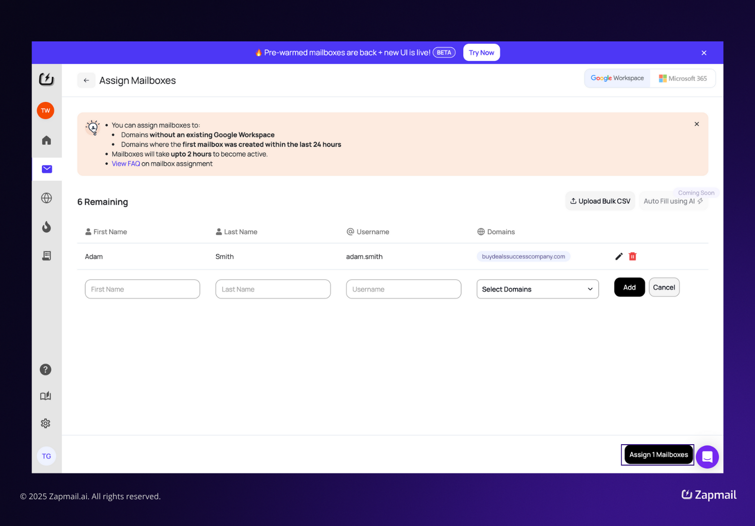 Assigning Mailboxes in Zapmail