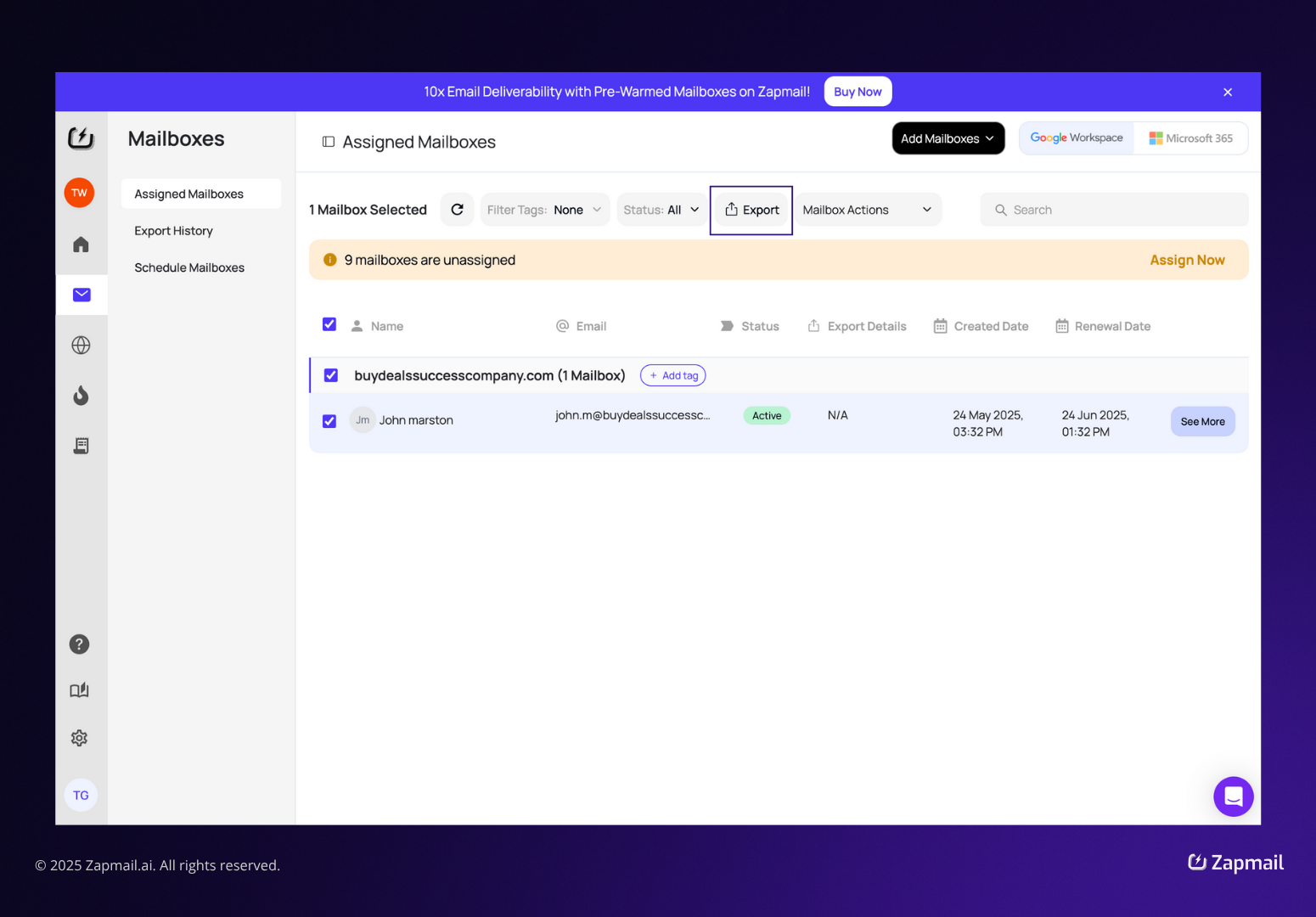 Export in Zapmail