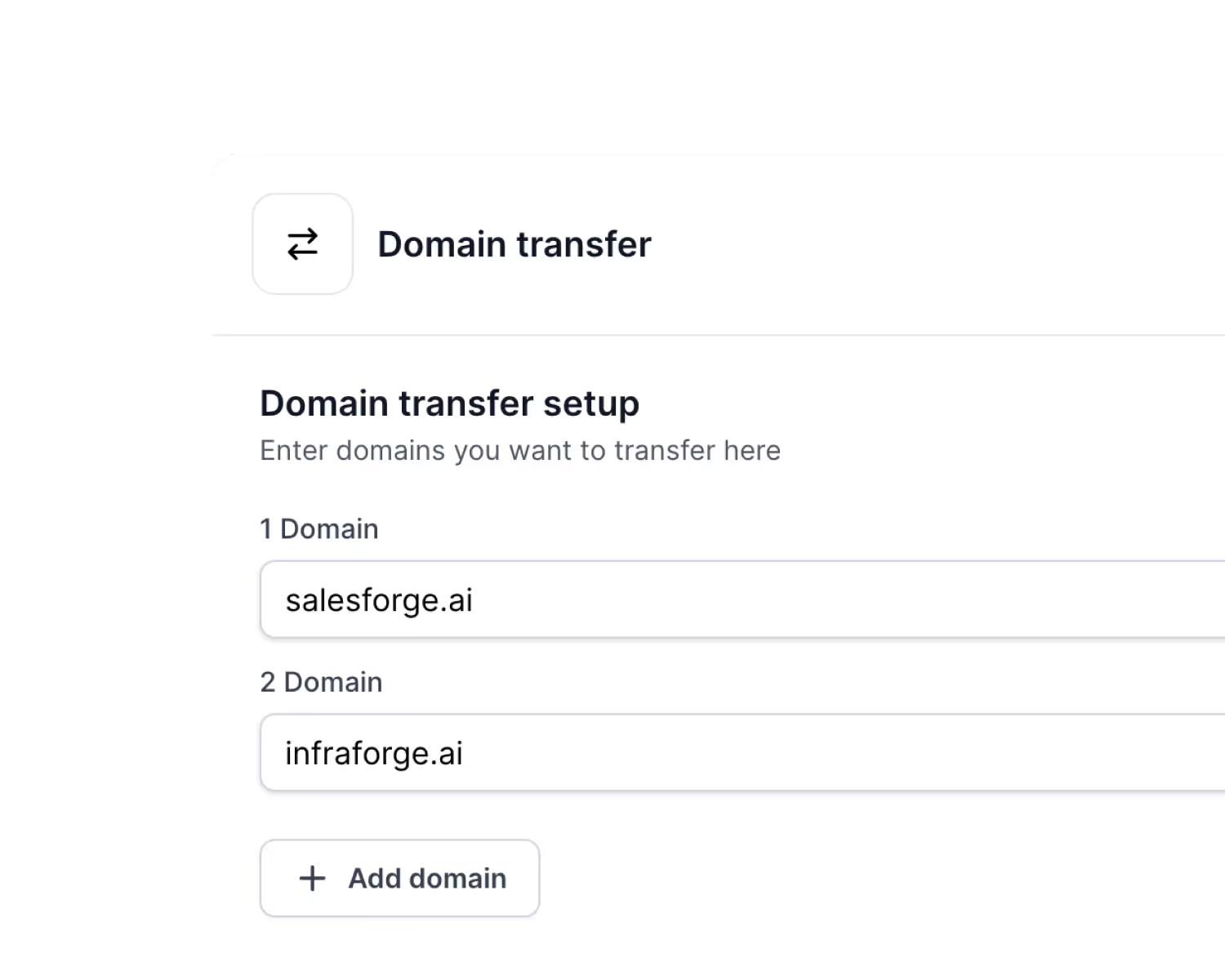 Domain transfer in Mailforge