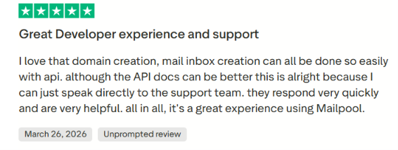 Mailpool trustpilot user review about API