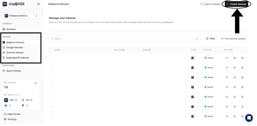 Create your inboxes on Mailpool