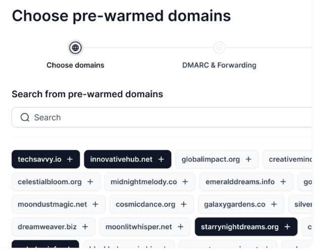 Choose pre warmed domains on Mailforge