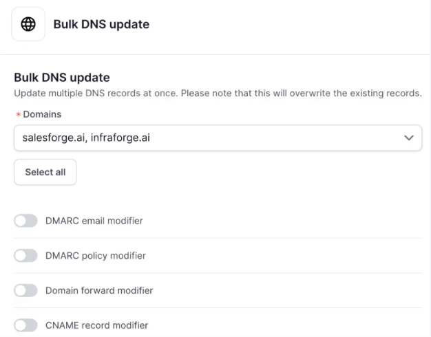 Bulk DNS update on Mailforge