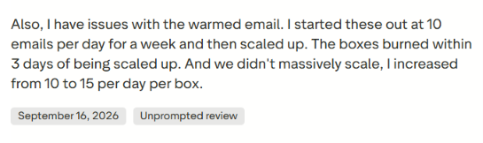 LiteMail Trustpilot user review about warmed email