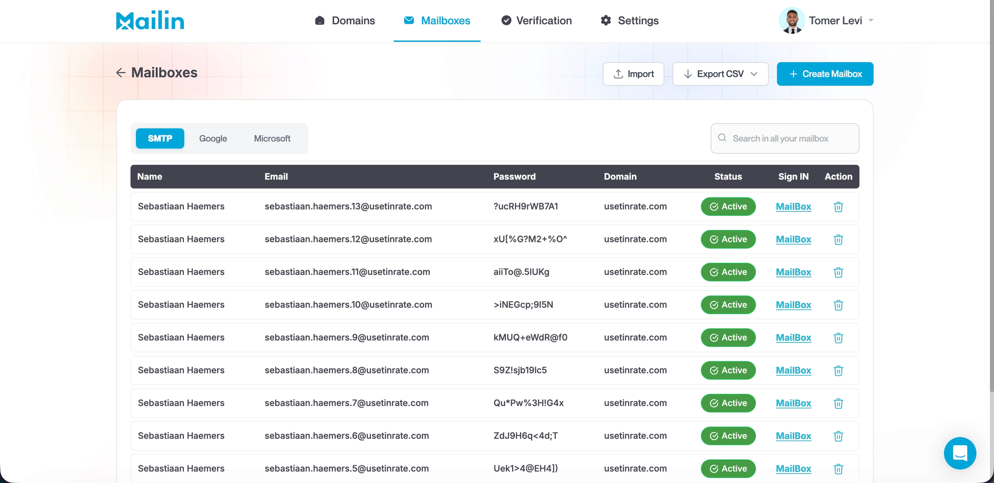 Mailin offers SMTP, Google, and Microsoft accounts
