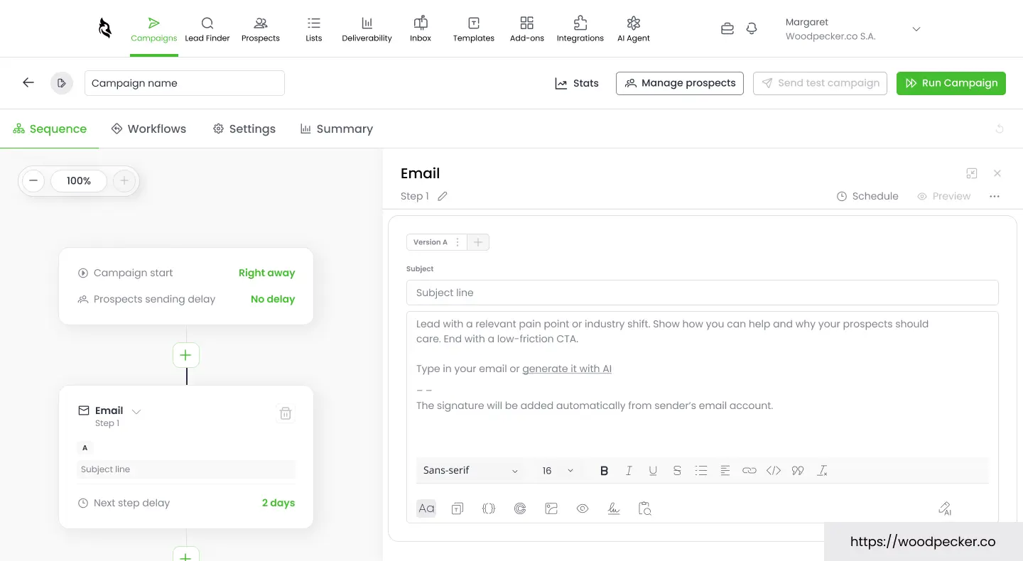 Woodpecker cold email campaign builder