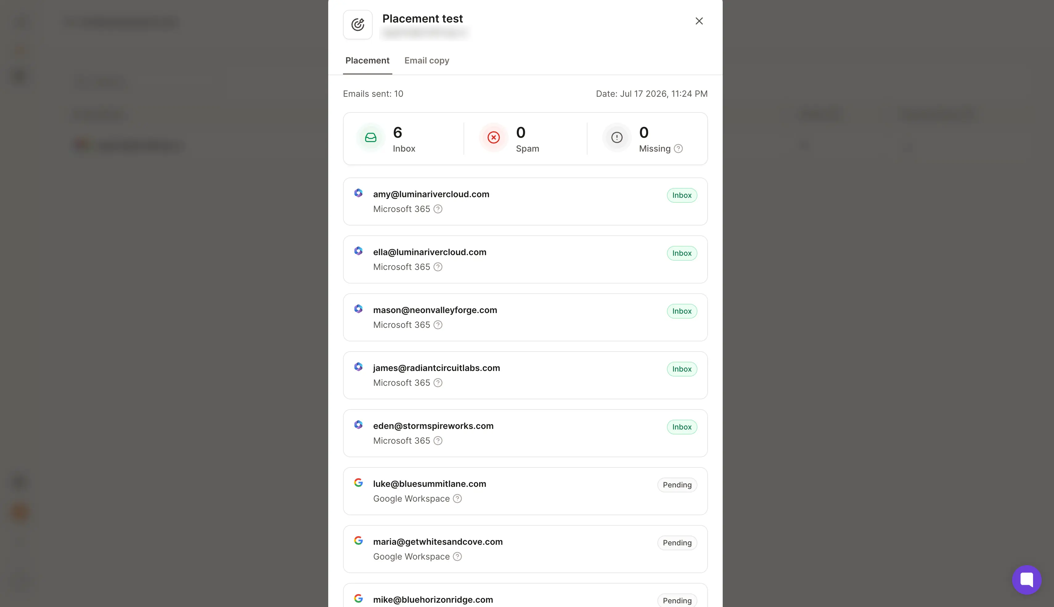 Warmforge inbox placement test results