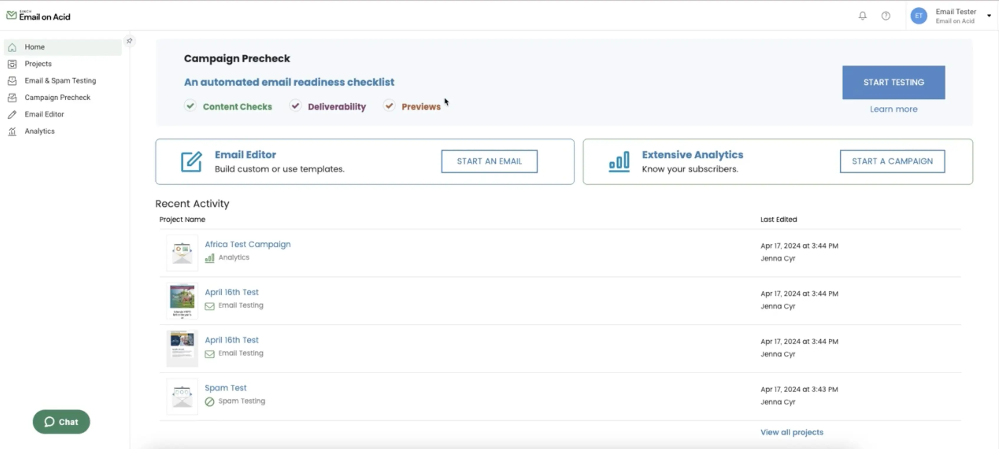 Email on Acid dashboard with Campaign Precheck