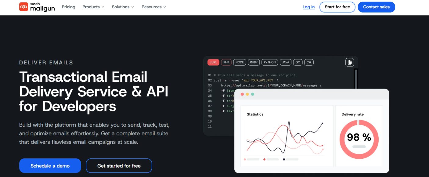 Mailgun homepage
