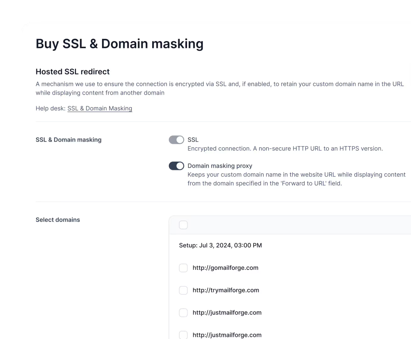 Buy SSL & Domain masking on Mailforge