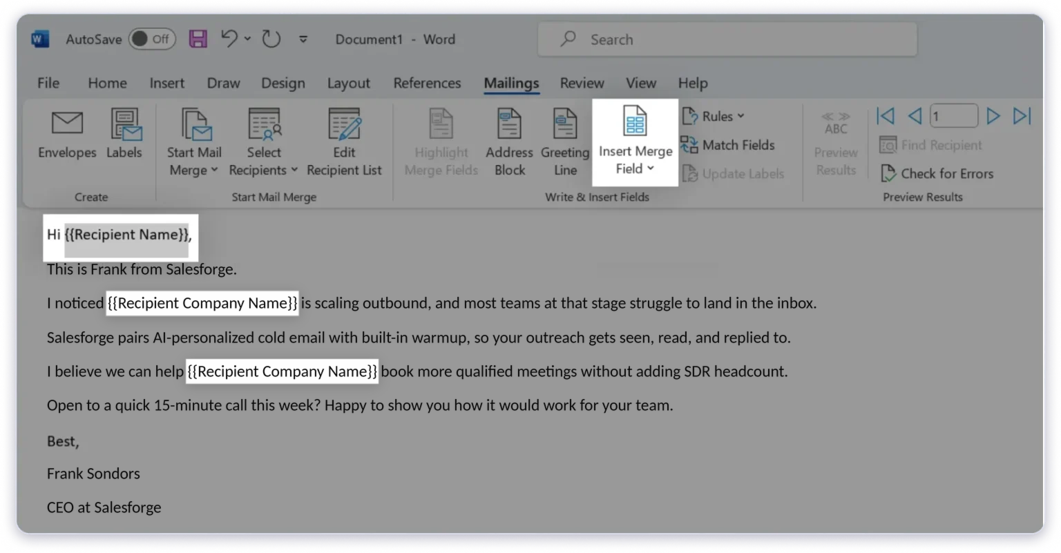 Step 4: Personalize Your Email With Merge Fields