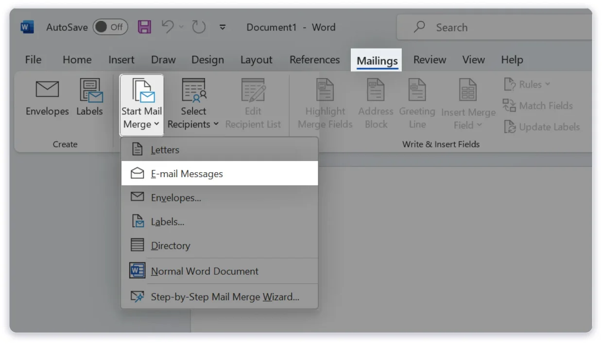 Start Mail Merge in Microsoft Word