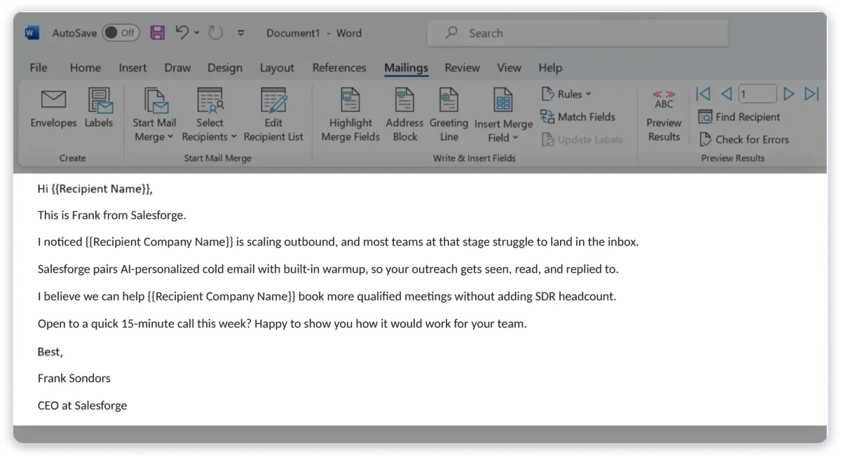 Step 2: Start Mail Merge in Microsoft Word