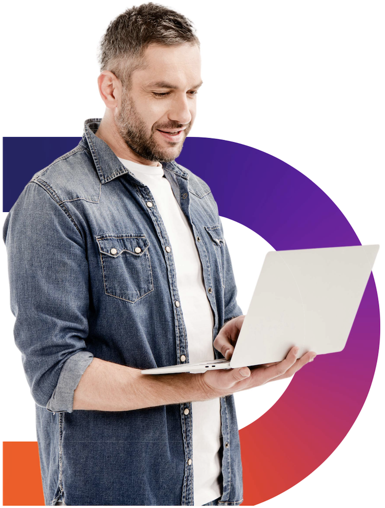 Picture of man holding laptop