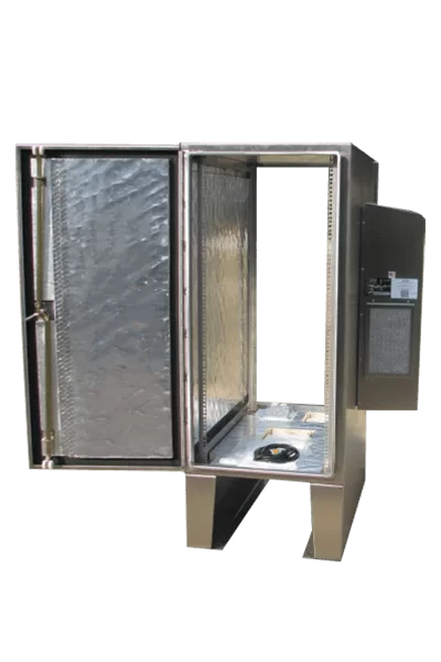 Nemaco Stainless steel server rack NEMA 4X floor mount enclosure cabinet opened front view