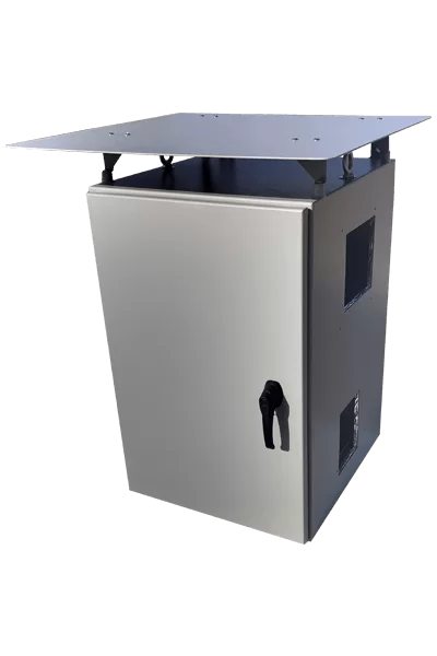 Wall mount NEMA 4 enclosure with sun shield