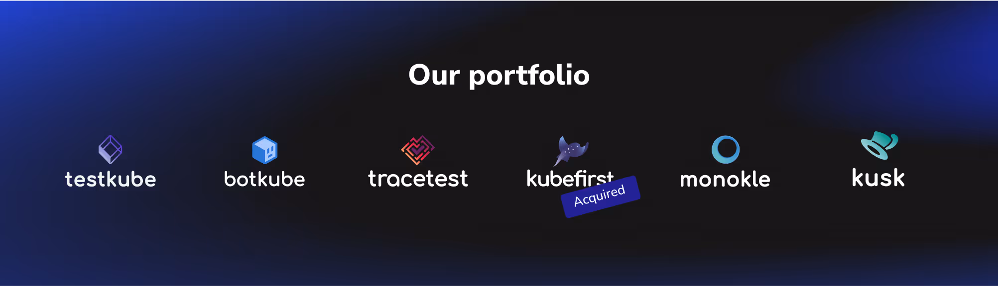 Kubeshop product portfolio — mascots for Testkube, Botkube, Tracetest, Kubefirst, Monokle, and Kusk