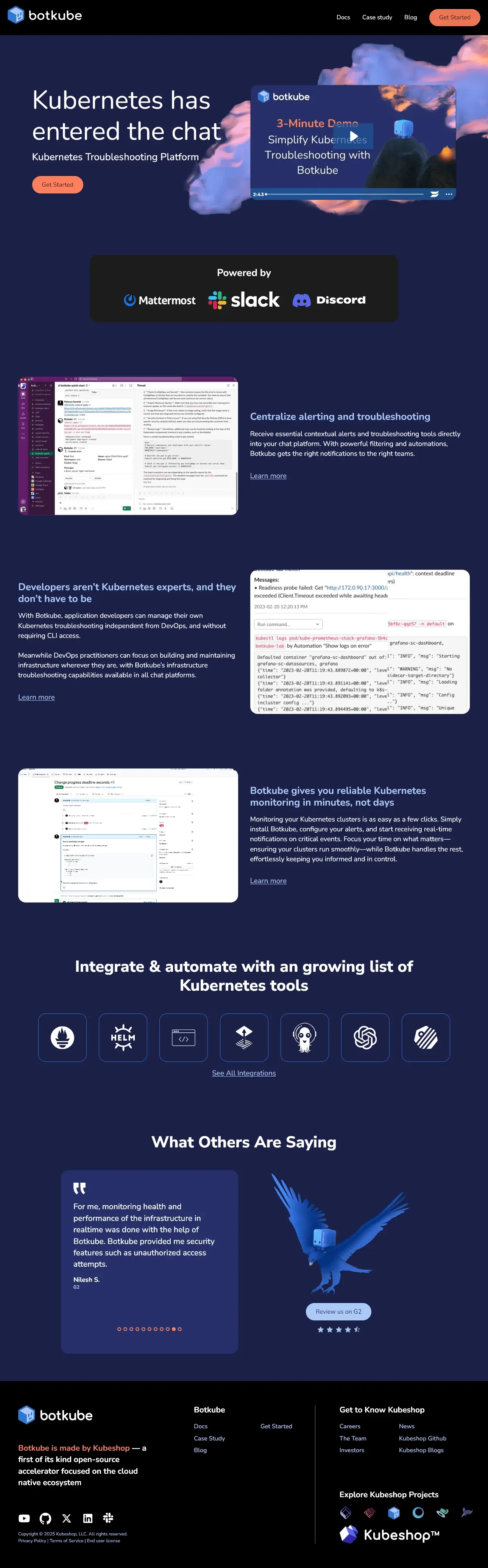 Botkube website design — Kubernetes troubleshooting platform homepage