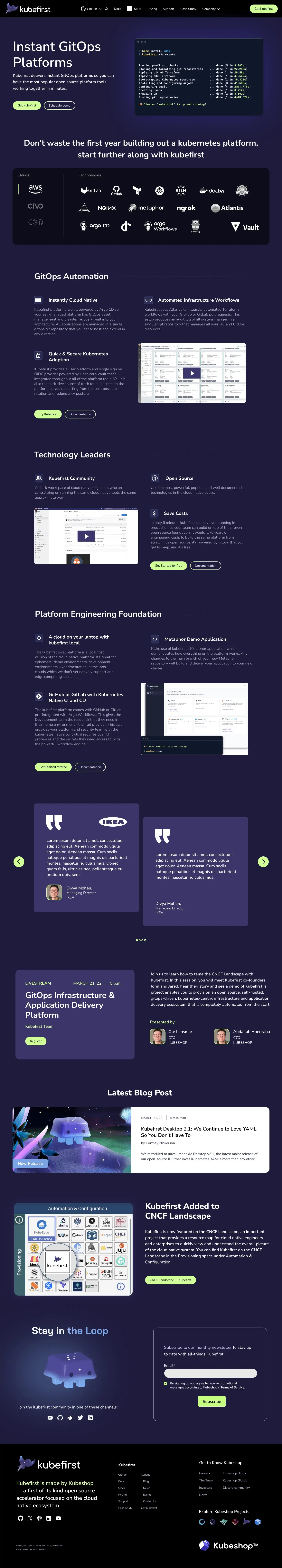 Kubefirst website design — Kubernetes GitOps platform homepage