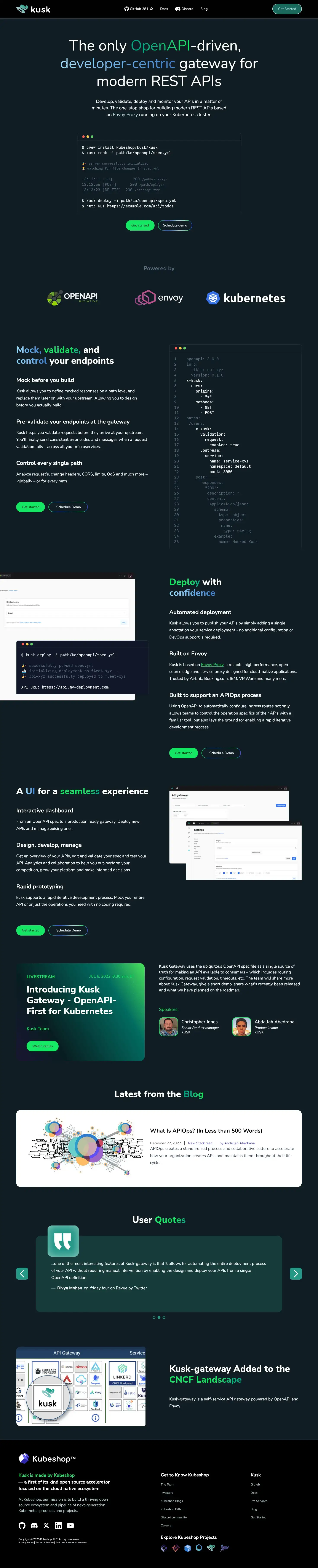 Kusk website design — OpenAPI gateway for Kubernetes homepage
