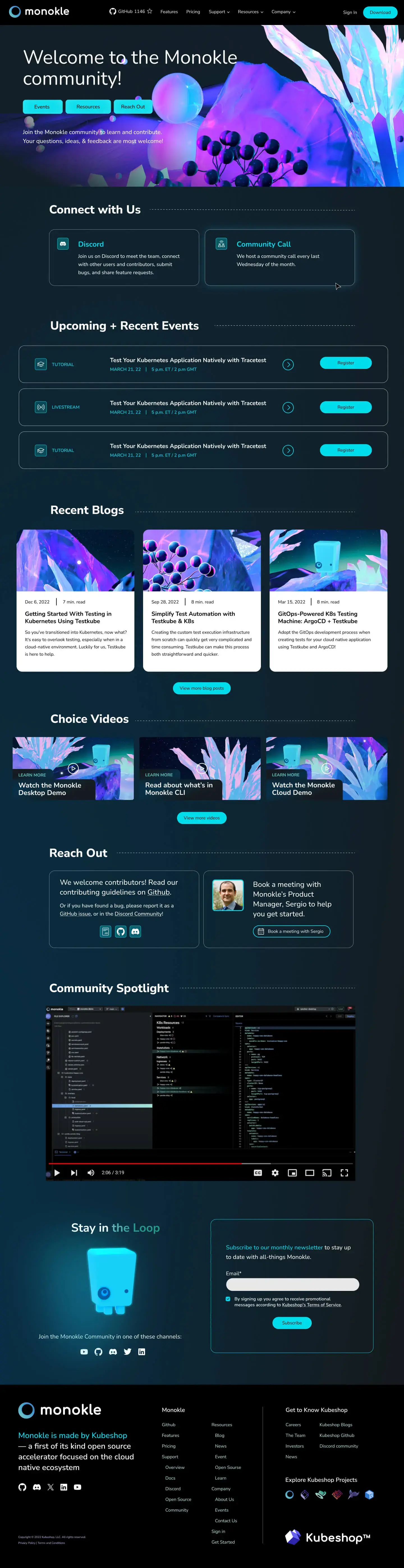 Monokle website design — Kubernetes developer community page