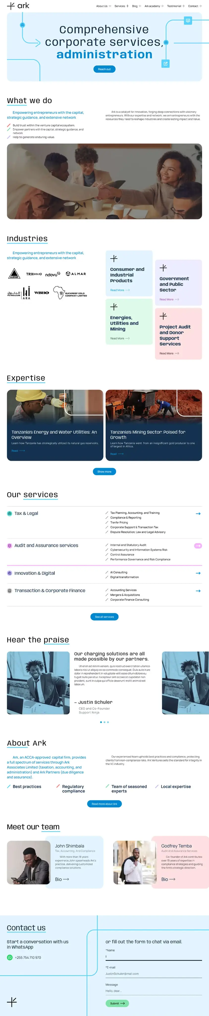 Ark website design — financial advisory firm homepage